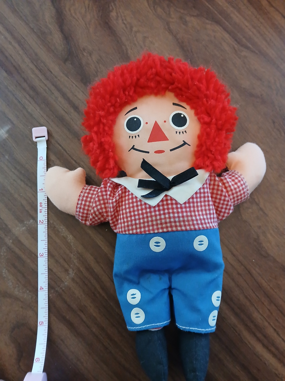 Red-Haired Rag-Style Plush Doll with Blue Pants